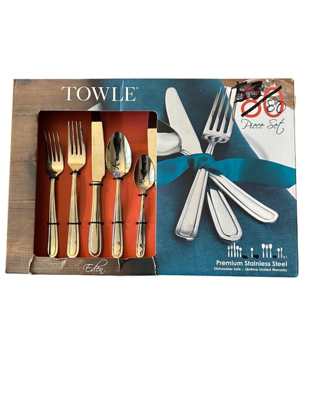 Towle 53-Piece Premium Stainless Steel Flatware Set Eden Pattern Glossy Finish D